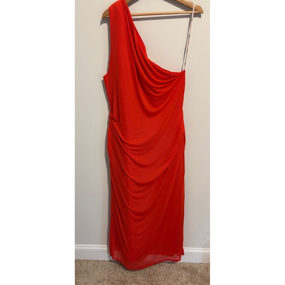 ASOS DESIGN Curve Red orange One Shoulder Draped Maxi Dress Size 18 Formal Gown